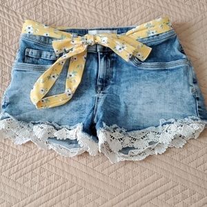 Superdry Blue Jean Shorts with Yellow Floral Belt